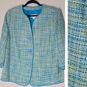 NWT Tan Jay Womens Tweed Jacket Button Front Lined 3/4 Sleeve Textured Size 14